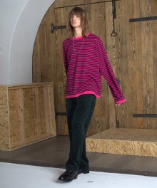 OVERSIZED STRIPED LONG SLEEVE T-SHIRT _  PINK