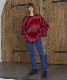 OVERSIZED STRIPED LONG SLEEVE T-SHIRT _  RED
