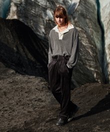 BELTED TWO-TUCK WIDE VELVET TROUSERS _ BLACK