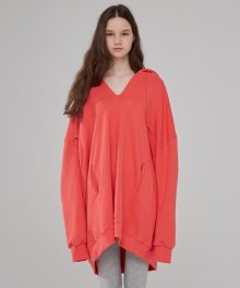 OVERSIZED V-NECK HOODIE [CHERRY RED]