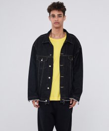 OVERFIT DENIM FRINGE JACKET [BLACK]