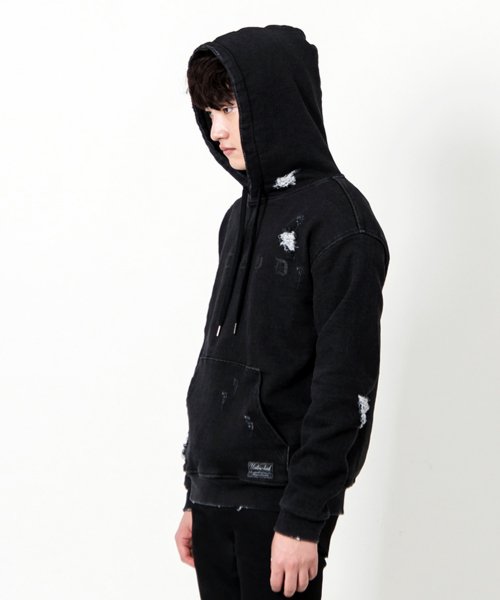 언터치드(untouched) 스퀘어 블랙 브로큰 - 조그 데님후드 블랙디스