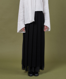 DOUBLE LAYERED PLEATS LONG SKIRT