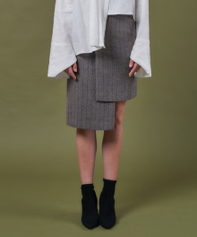 WOOL STRIPED UNBALANCED SKIRT [GRAY]