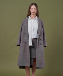 WOOL STRIPED LONG COAT [GRAY]