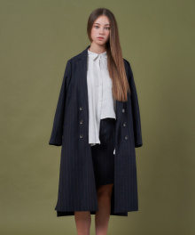 WOOL STRIPED LONG COAT [NAVY]