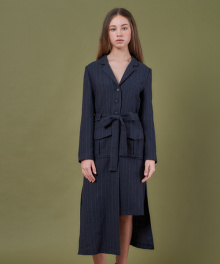 UNBALANCED STRIPED COAT DRESS [NAVY]