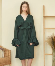 DRAMATIC FLARED ROBE DRESS [DEEP GREEN]