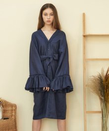 DRAMATIC FLARED ROBE DRESS [NAVY]