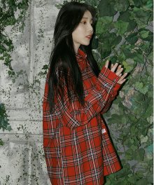 OVER FIT HEAVY TARTAN CHECK SHIRT RED