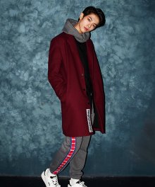 OVER FIT HEAVY SOLID T/R LONG COAT WINE