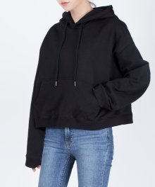 [W]Cropped Hoodie - Black / Over Fit