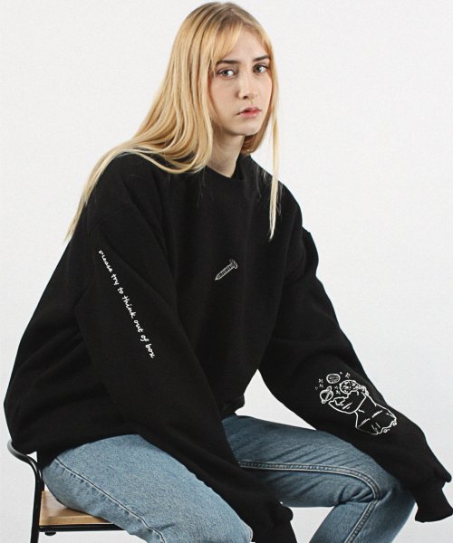 꼼파뇨(compagno) [기모] 스페이스 타투 헤비오버핏 맨투맨 MTM 블랙