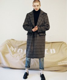 M#1447 wool check long coat
