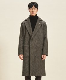 Mono Check Wool Maxi Coat BEIGE