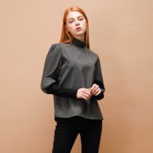 CHECK PUFF SLEEVE BLOUSE_GRAY