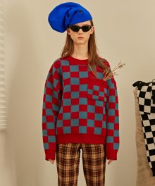 [UNISEX] CHECKERBOARD WOOL KNIT - RED