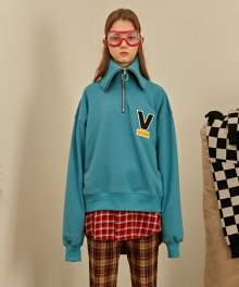 [UNISEX] V HIGH NECK ZIP SWEATSHIRT - SKY BLUE