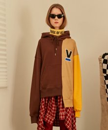 [UNISEX] V COLOR BLOCK OVERSIZED HOODIE - BROWN