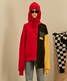 [UNISEX] V COLOR BLOCK OVERSIZED HOODIE - RED