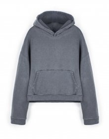 [W]Pigment Cropped Hoodie - Charcoal / Over fit