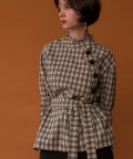 monts574 waist string check blouse