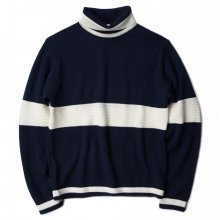 OOPARTS Roll-Neck Striped Wool Sweater Navy