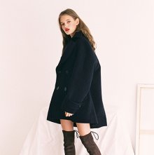 [Italian Wool] A-line HALF COAT NAVY
