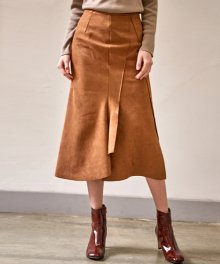 SUEDE UNBALANCE CUTTING SKIRTS_BROWN