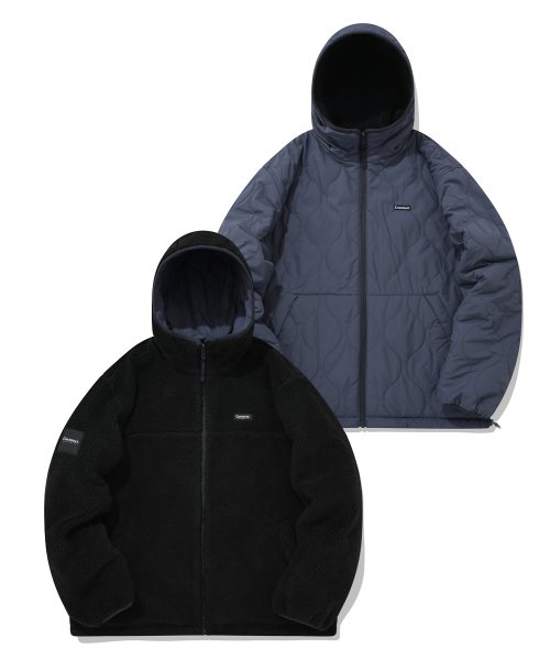 MUSINSA | COVERNAT Reversible sherpa hoodie zip-up jacket black