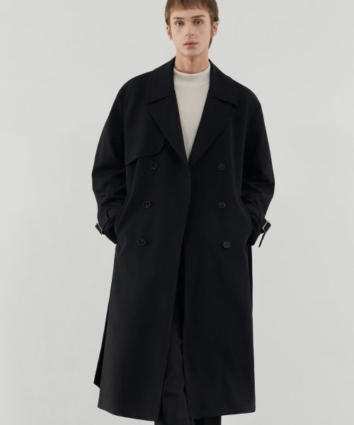 MUSINSA | DRAWFIT Oversized wool trench coat [BLACK]