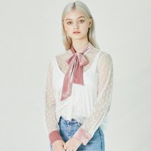 VELVET TIE SEETHROUSH BLOUSE_WHITE