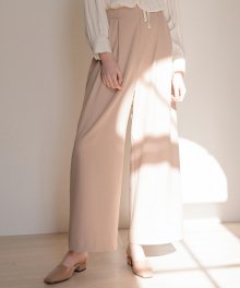 monts604 belt-slit wide beige pants