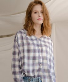 monts623 soft check v-neck blouse