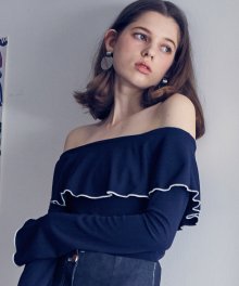 LS RUFFLE OFFSHOULDER(NAVY)