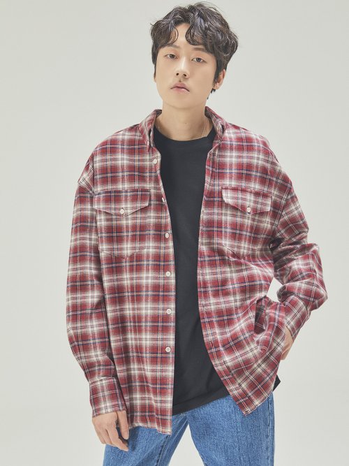 에프터글로우(AFTERGLOW) PATCH OVERFIT CHECK SHIRT RED - 71,200 | 무신사 스토어