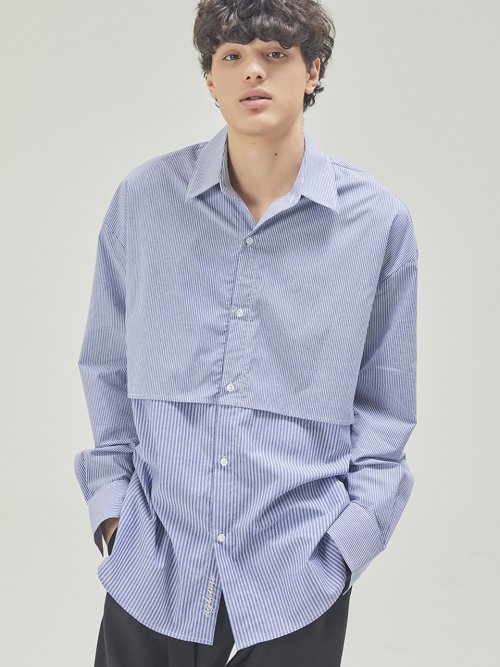 에프터글로우(AFTERGLOW) LAYERD TWOTONE SHIRT BLUE - 71,200 | 무신사 스토어