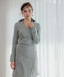 Dot Shirring Dress_Grey