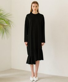 Unbalance Frill Dress - Black