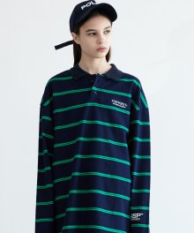 PERSONNEL COLLARED STRIPE TEE (NAVY)