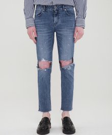 M#1532 knife cutted slim crop jeans