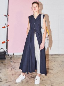 INSIDE-OUT SLEEVELESS SHIRT DRESS NAVY