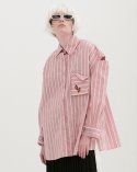 비에이블투(B ABLE TWO) 스트라이프 숄더 오픈 셔츠 (핑크)