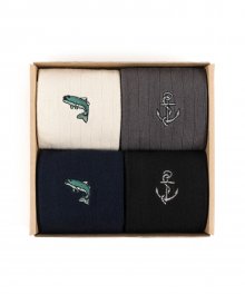 SALMON/ANCHOR SOCKS 4SET (ivory/grey/navy/black)