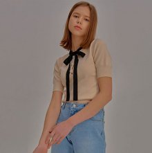 Short Sleeve Ribbon Knit_Ivory