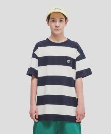 W LOGO STRIPE TEE (NAVY)