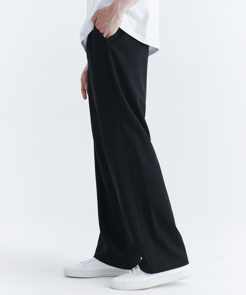 후러브스아트(wholovesart) 유니섹스 세미 와이드 밴딩 슬랙스 블랙