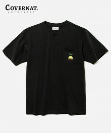 S/S SMILE EMBROIDERY HENLEY NECK TEE BLACK