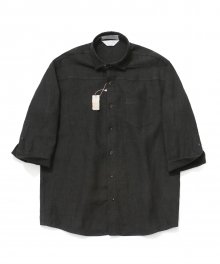[프리미엄] Cropped Sleeve Linen Shirt_Black