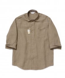 [프리미엄] Cropped Sleeve Linen Shirt_Brown
